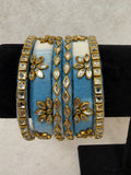 Light Blue kundan Threaded Bangles