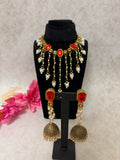 Handmade Red crystal & Pearl Necklace Set