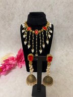 Handmade Red crystal & Pearl Necklace Set
