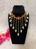 Handmade Red crystal & Pearl Necklace Set
