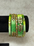 Green Kundan Threaded bangles