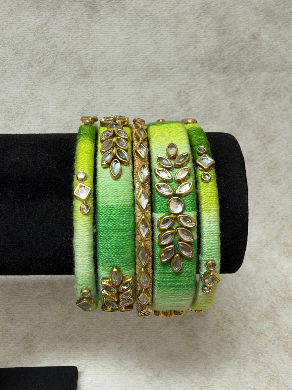 Green Kundan Threaded bangles