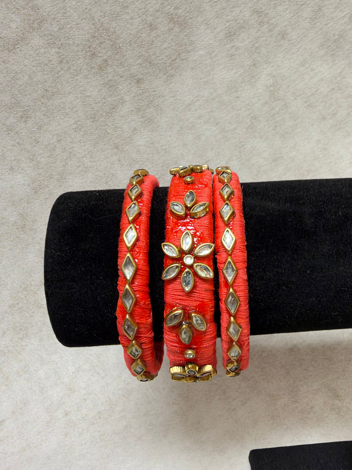 Red kundan threaded Bangles
