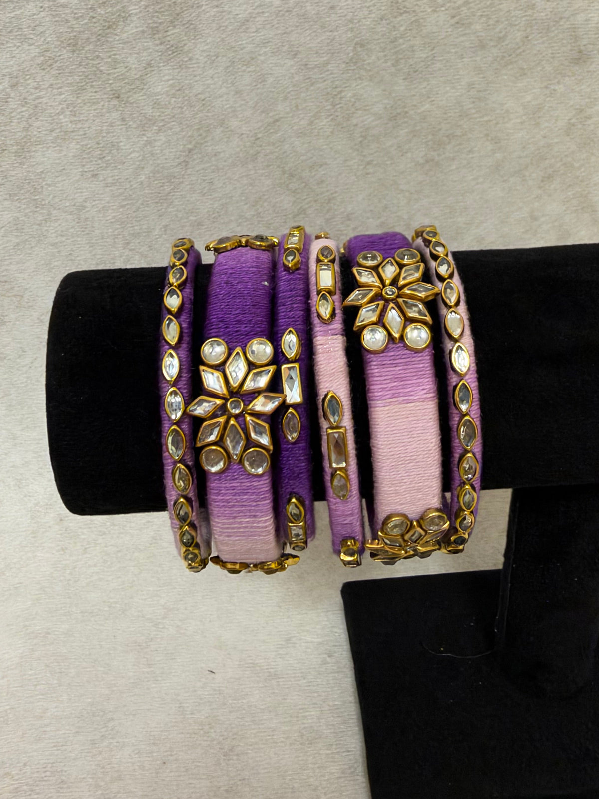 Purple Kundan Threaded Bangles